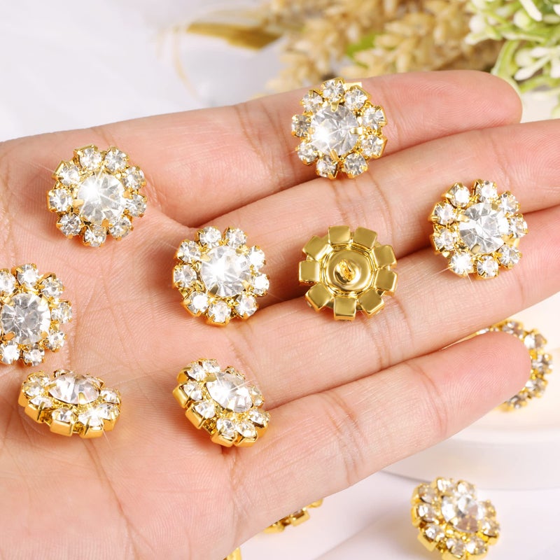 ALEXCRAFT Wholesale 24PCS 16MM Gold Plated Metal Clear Rhinestone Glass Buttons Supplies Bulk for Craft (Shank) - Image 5
